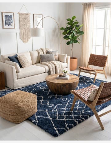 Navy Blue Moroccan Shag Square Rug