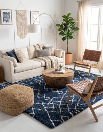 Navy Blue Moroccan Shag Square Rug