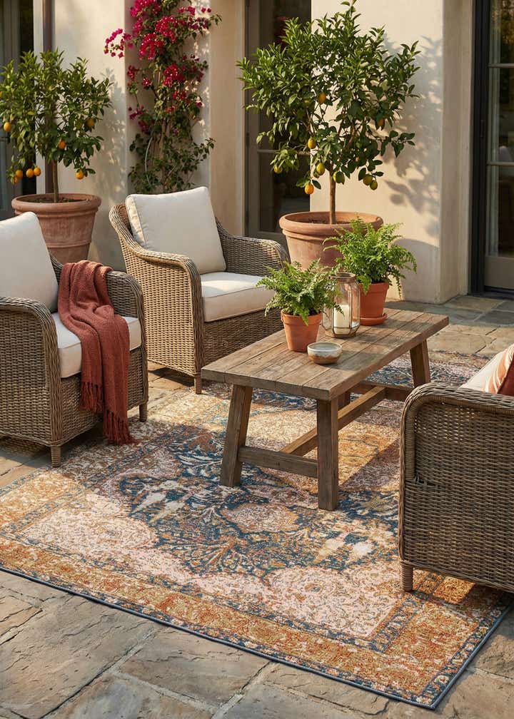 5' 3 x 7' 8 Easy-Clean Traditional Indoor / Outdoor Rug