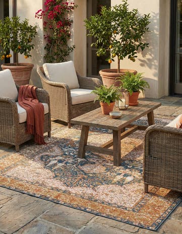 5' 3 x 7' 8 Easy-Clean Traditional Indoor / Outdoor Rug