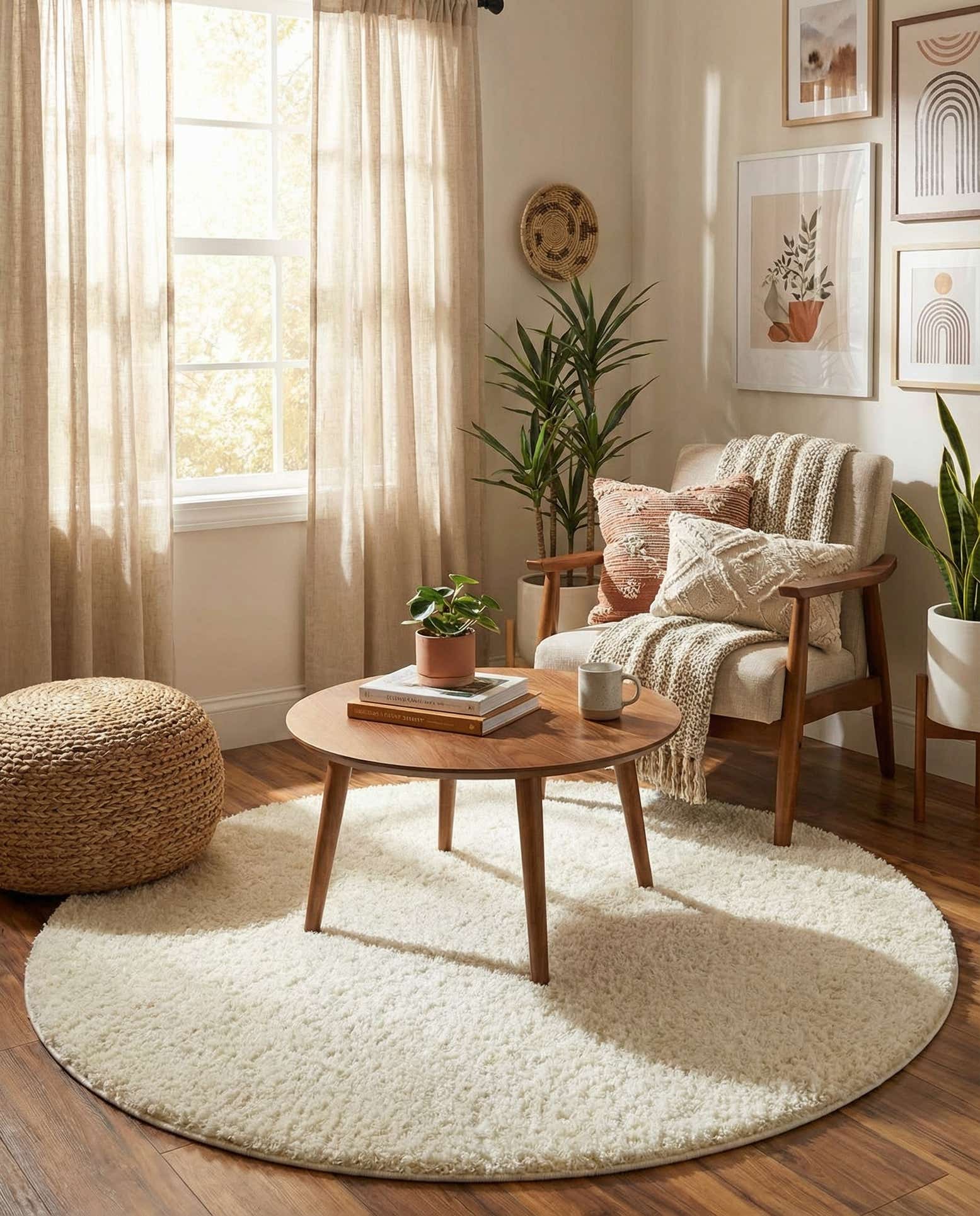 6' x 6' Soft Solid Shag Round Rug