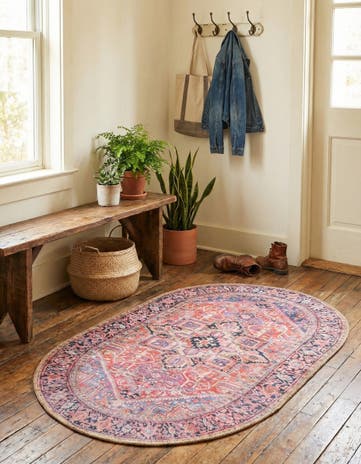 Red Washable Timeless Oval Rug
