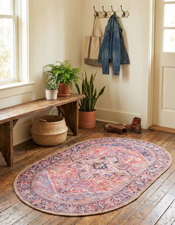 Red Washable Timeless Oval Rug