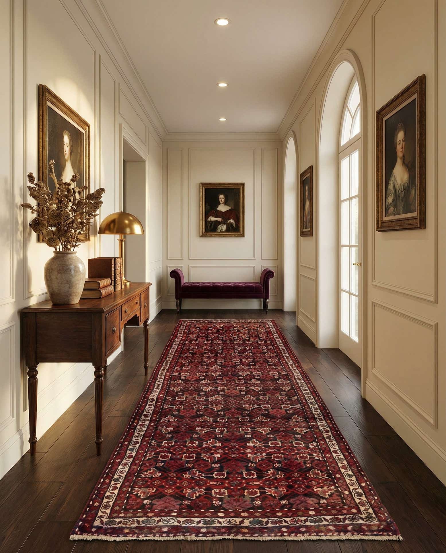 3' 9 x 10' Hand Knotted Hossainabad Persian Wool Runner Rug