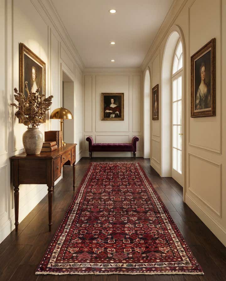 3' 9 x 10' Hand Knotted Hossainabad Persian Wool Runner Rug