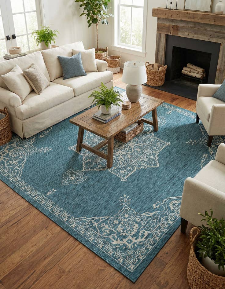 Detail image of 10' x 10'  Washable Traditional Indoor / Outdoor Square Rug