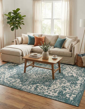 Teal Easy-Clean Jill Zarin Dubai Indoor / Outdoor Rug