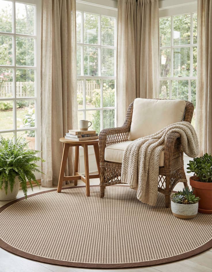 Detail image of  7' 10 x 7' 10  Washable Border Indoor / Outdoor Round Rug