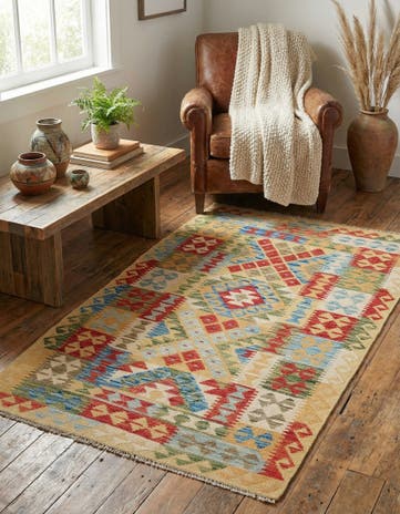 3' 6 x 6' 5 Hand Woven Kilim Maymana Wool Rug