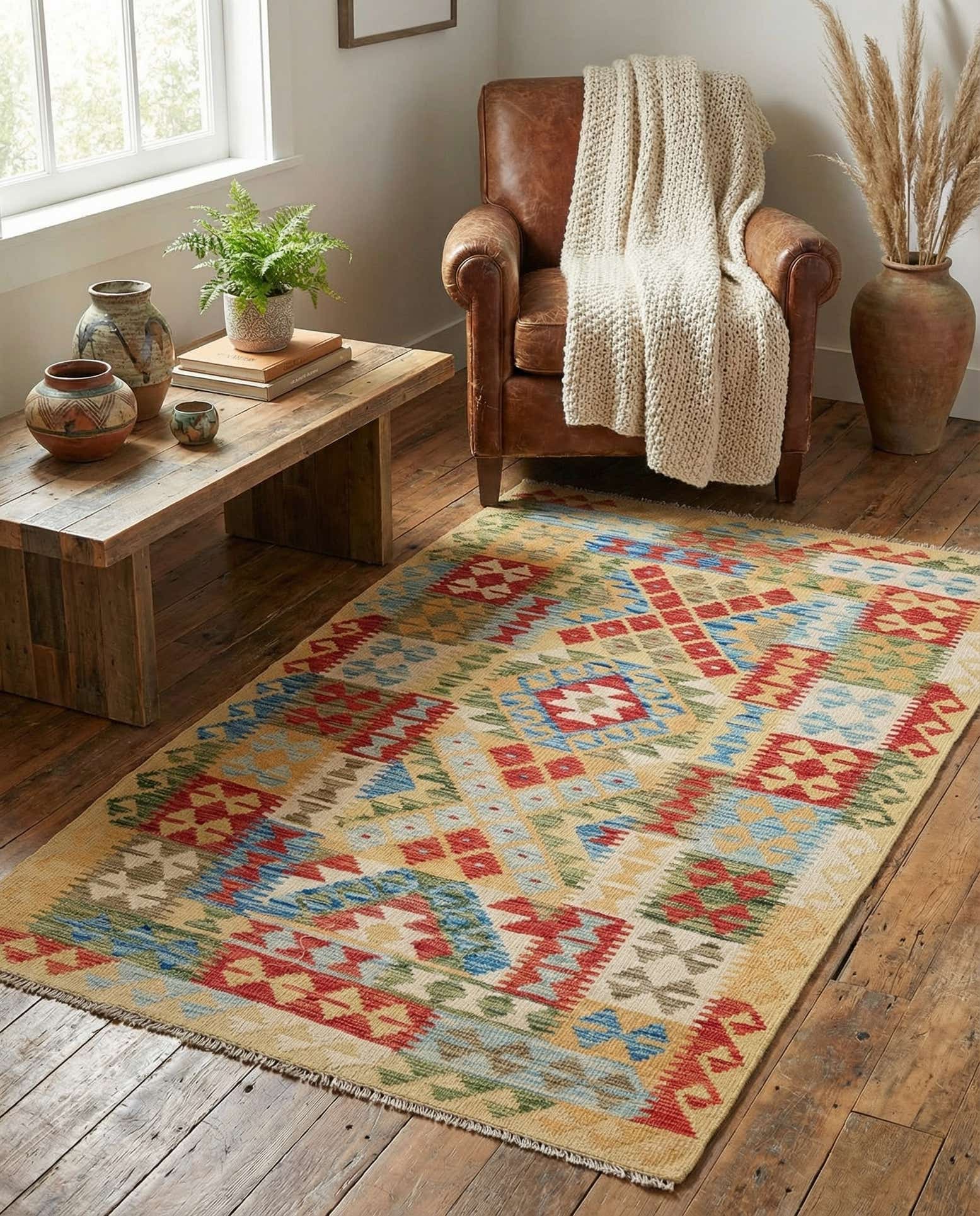 3' 6 x 6' 5 Hand Woven Kilim Maymana Wool Rug