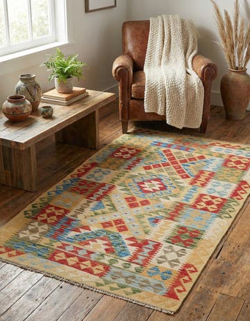 3' 6 x 6' 5 Hand Woven Kilim Maymana Wool Rug