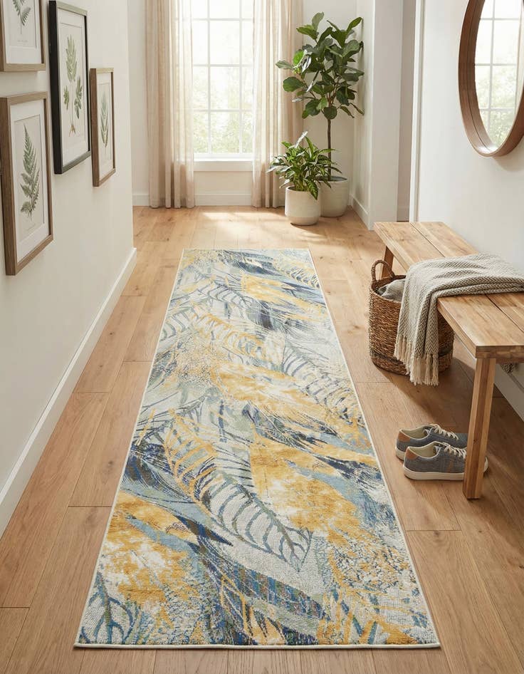 Detail image of 2' 7 x 12'  Washable Botanical Indoor / Outdoor Runner Rug