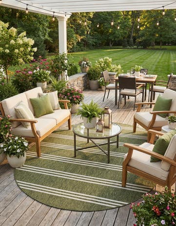 Green Easy-Clean Jill Zarin Anguilla Indoor / Outdoor Oval Rug