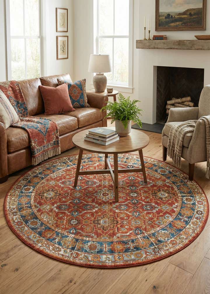 5' x 5' Easy-Clean Traditional Indoor / Outdoor Round Rug