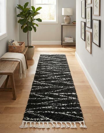 Black and White Serenity Shag Runner Rug