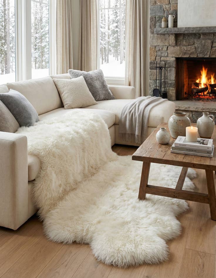 Detail image of 6' x 6' Natural Sheepskin Square Rug