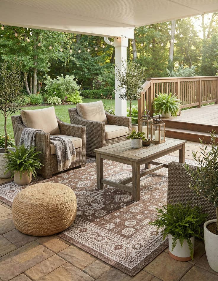 Detail image of 10' x 10'  Washable Aztec Indoor / Outdoor Square Rug