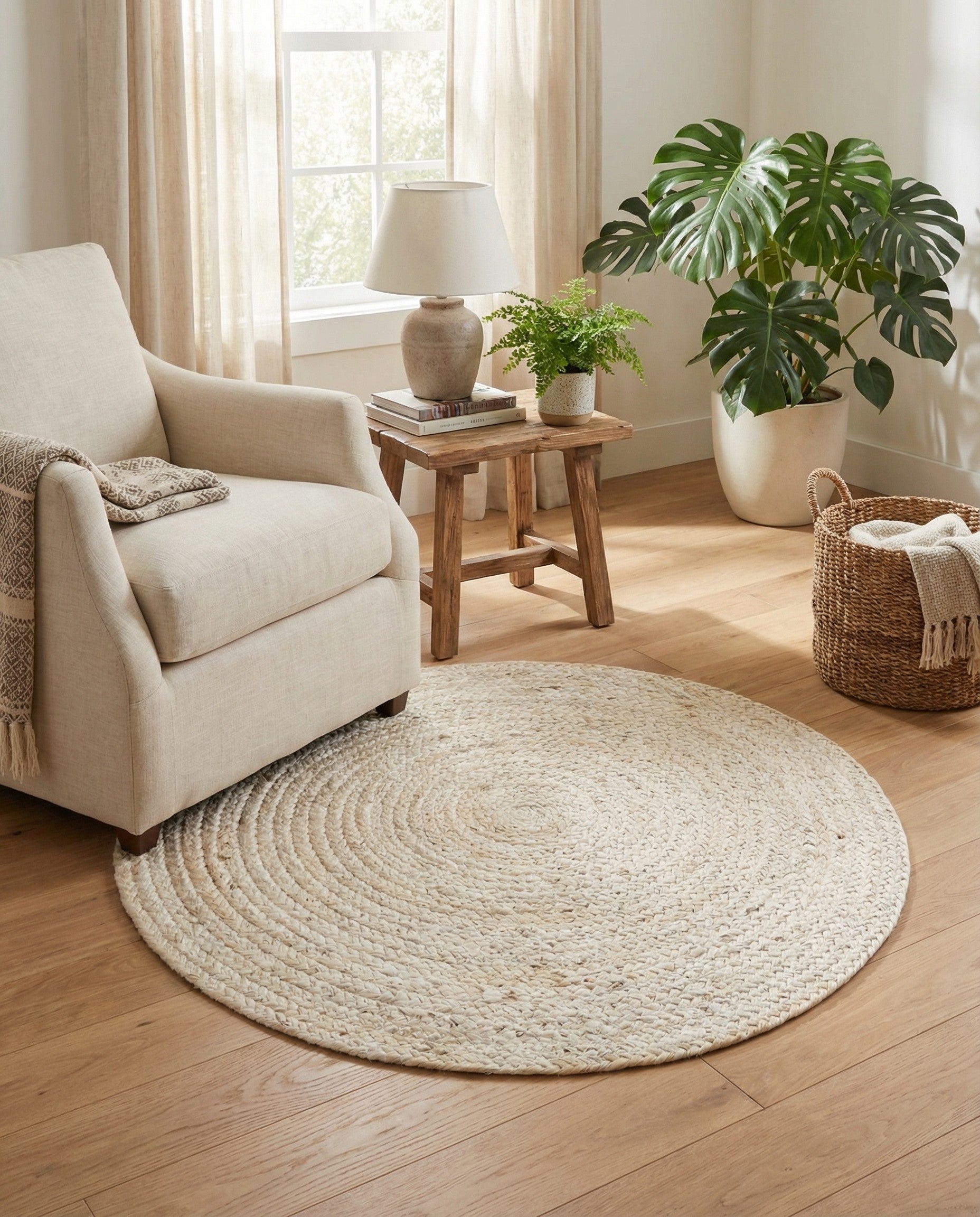3' 3 x 3' 3  Hand Braided Jute Round Rug