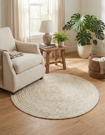 White Handmade Braided Jute Round Rug