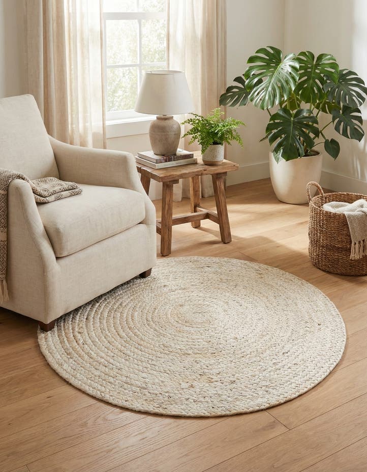 3' 3 x 3' 3 Handmade Braided Jute Round Rug