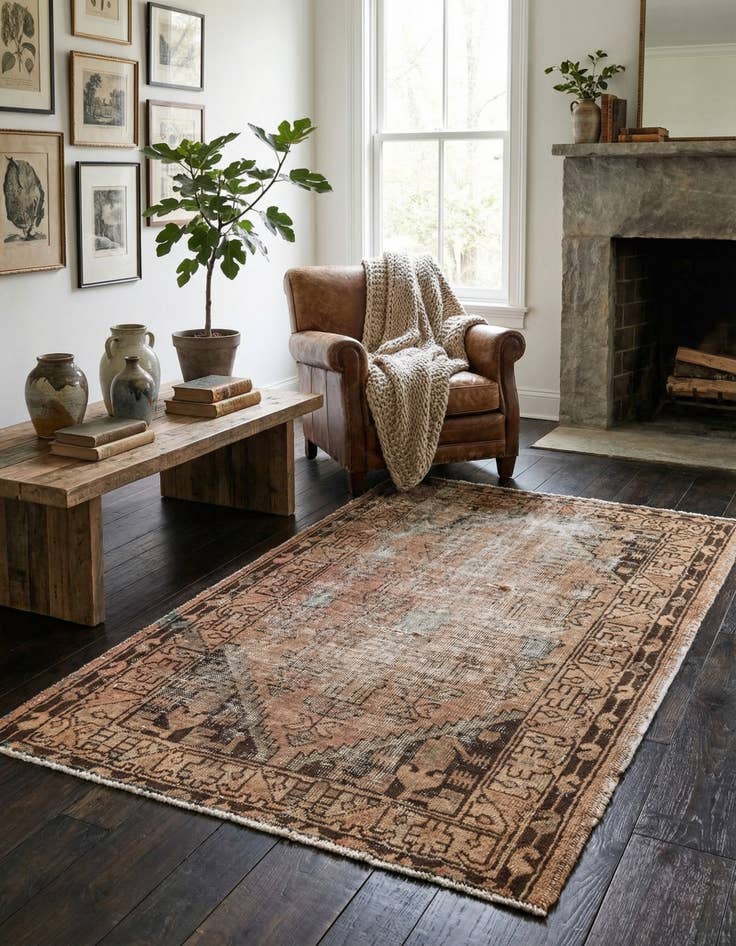 Detail image of 3' 4 x 4' 9  Hand Knotted Ultra Vintage Persian Wool Rug