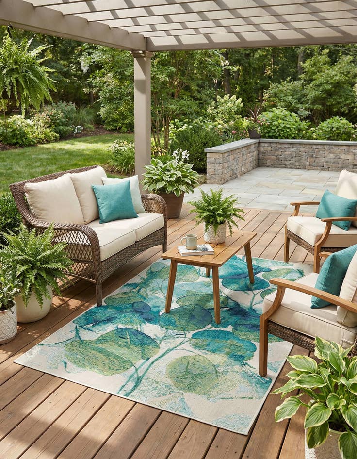 Detail image of 3' 3 x 5' 3  Washable Botanical Indoor / Outdoor Rug