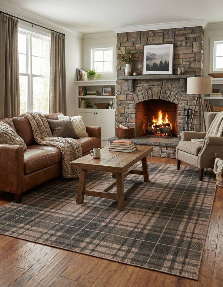 Detail image of 7' 10 x 11'  Washable Checkered Indoor / Outdoor Rug