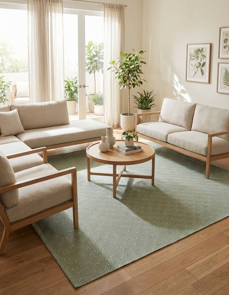 Detail image of  10' x 14' 1  Hand Woven Geo Trellis Flatweave Rug