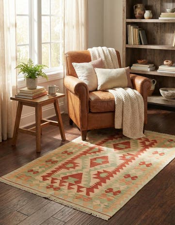 2' 7 x 4' 4 Hand Woven Kilim Waziri Wool Rug