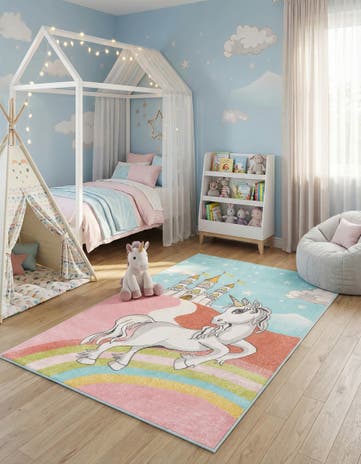 5' 3 x 8' Unicorn Whimsy Kids Rug
