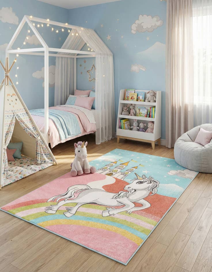 Detail image of 5' 3 x 8' Unicorn Whimsy Kids Rug