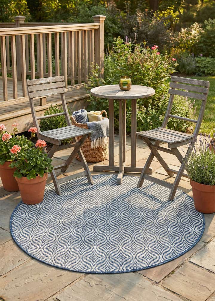 4' x 4' Easy-Clean Trellis Indoor / Outdoor Round Rug