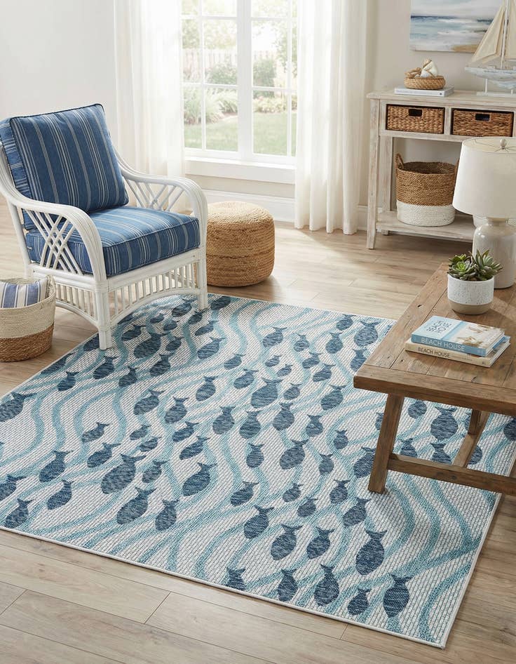 Detail image of 6' x 6'  Washable Coastal Indoor / Outdoor Square Rug
