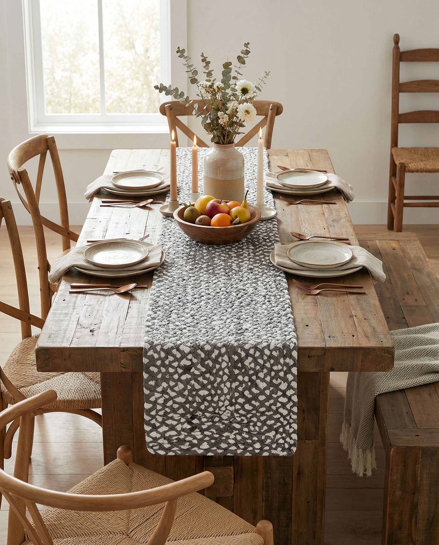  1' 2 x 8'  Hand Braided Chindi Table Runner Rug