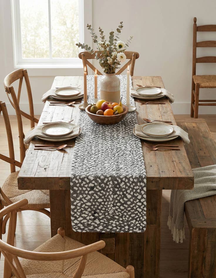 Detail image of  1' 2 x 8'  Hand Braided Chindi Table Runner Rug