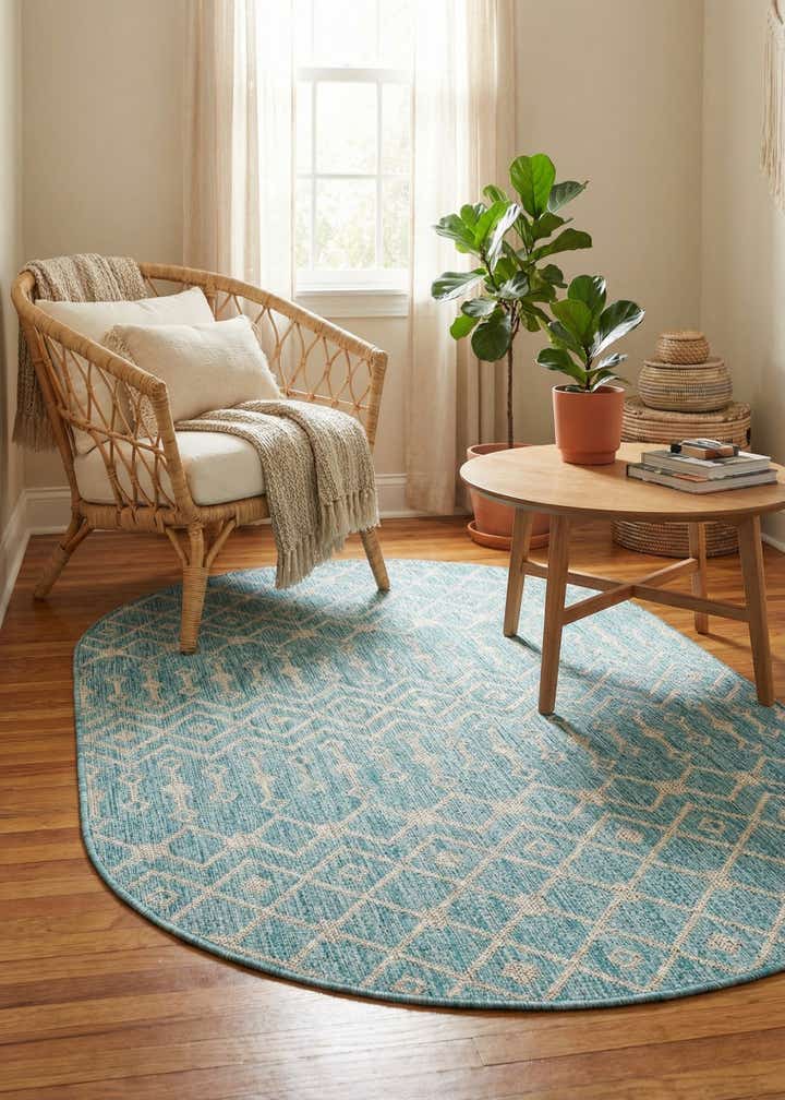 3' x 5' 3 Easy-Clean Trellis Indoor / Outdoor Oval Rug