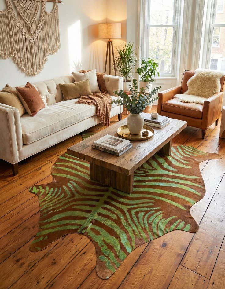 Detail image of 6' 7 x 7' 5 Cowhide Leather Freeform Rug