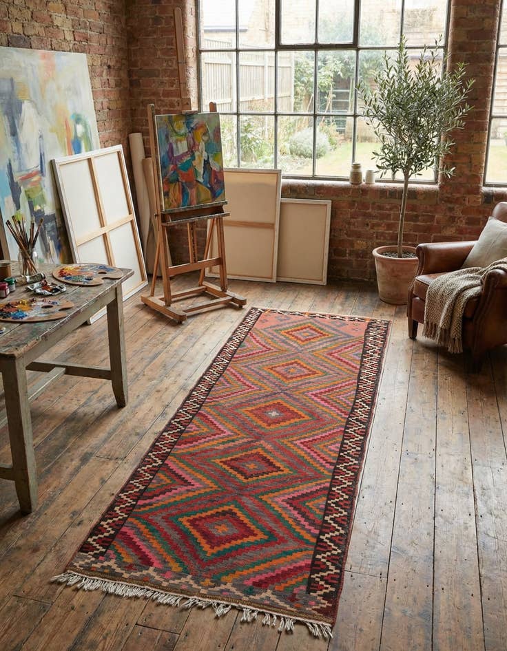 Detail image of  4' 8 x 9' 7  Hand Woven Kilim Fars Wool Runner Rug