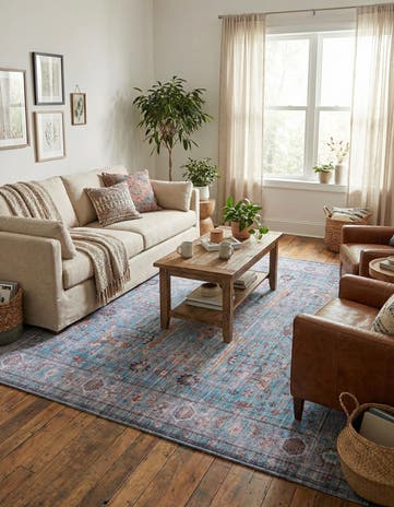 Blue Washable Maahru Square Rug
