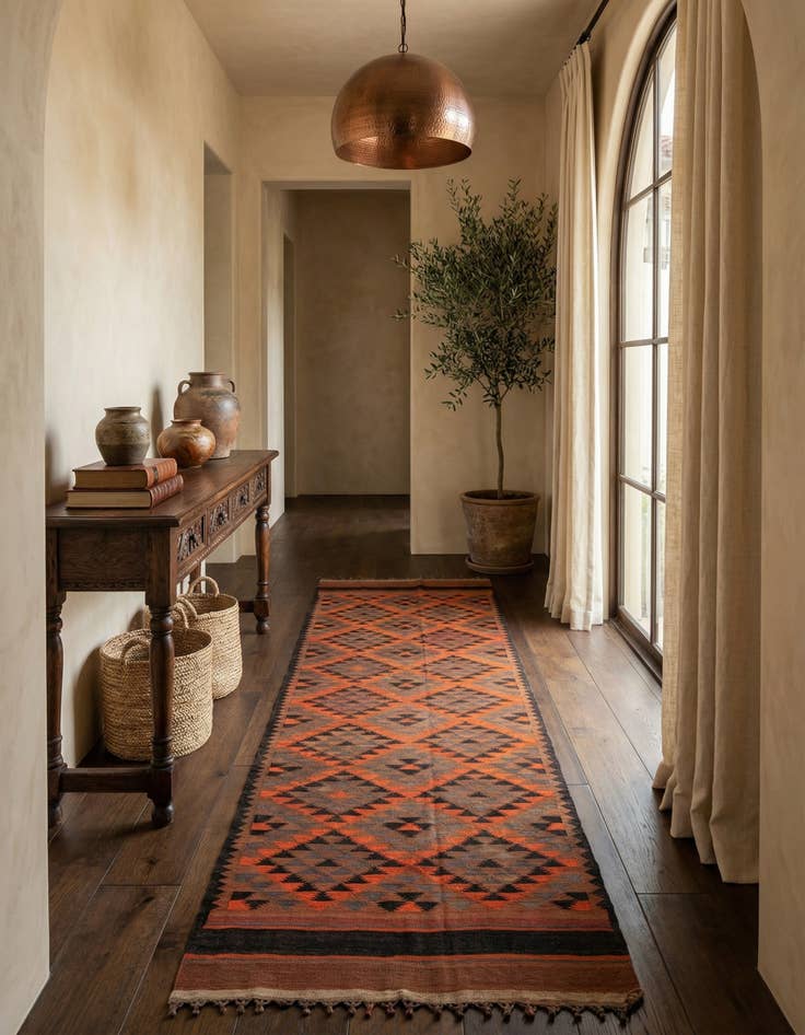 Detail image of 4' 5 x 14' 7  Hand Woven Kilim Fars Wool Runner Rug