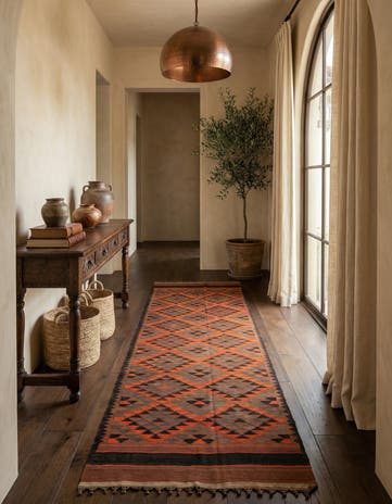 4' 5 x 14' 7 Hand Woven Kilim Fars Wool Runner Rug