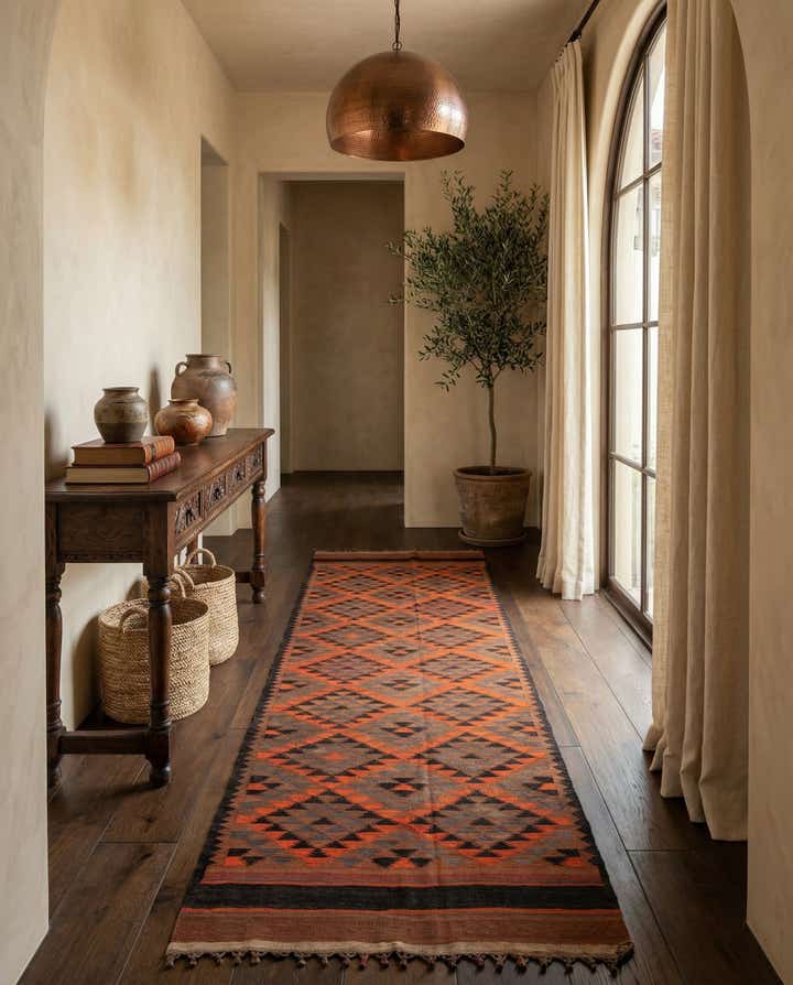 4' 5 x 14' 7 Hand Woven Kilim Fars Wool Runner Rug