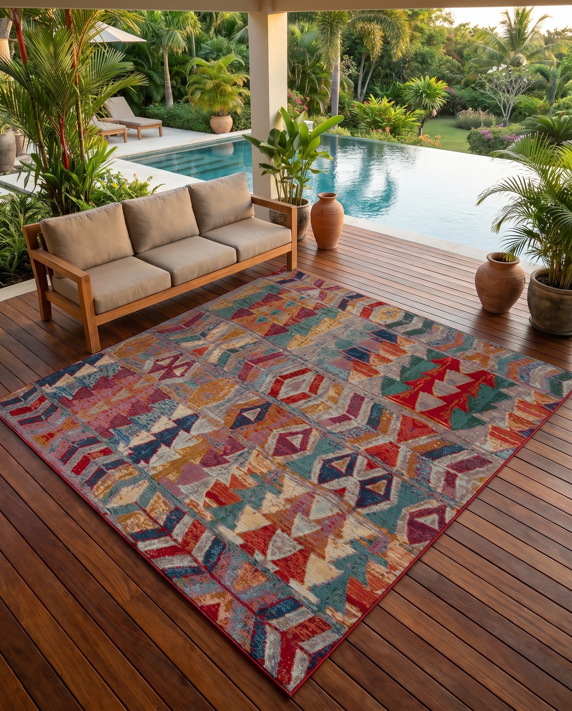 7' 10 x 7' 10 Easy-Clean Modern Indoor / Outdoor Square Rug