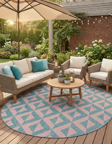 Pink and Aqua Easy-Clean Jill Zarin Napa Indoor / Outdoor Oval Rug