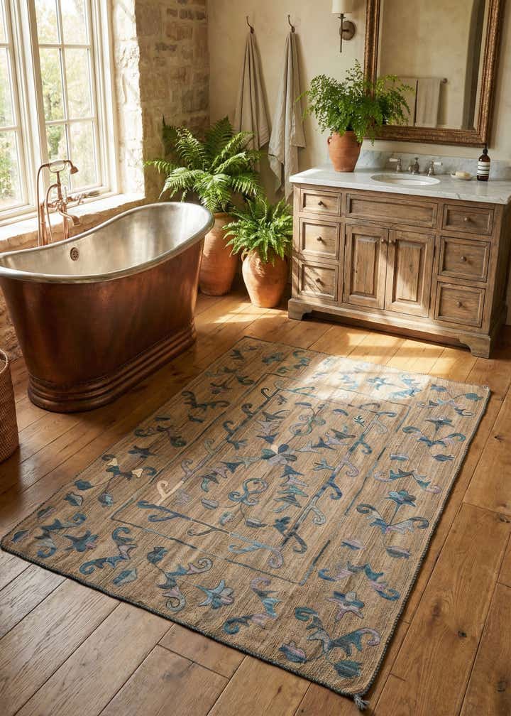 5' 2 x 6' 5 Hand Woven Kilim Suzani Wool Rug