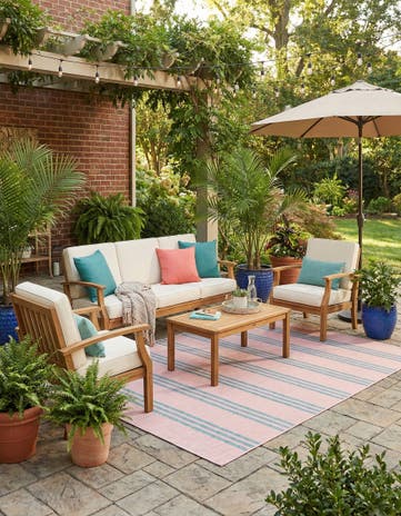 Pink and Aqua Easy-Clean Jill Zarin Anguilla Indoor / Outdoor Square Rug