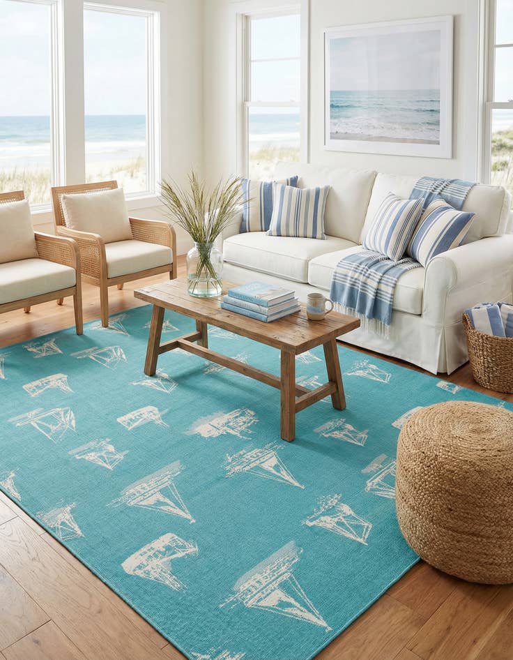 Detail image of 9' x 12' Easy-Clean Coastal Indoor / Outdoor Rug