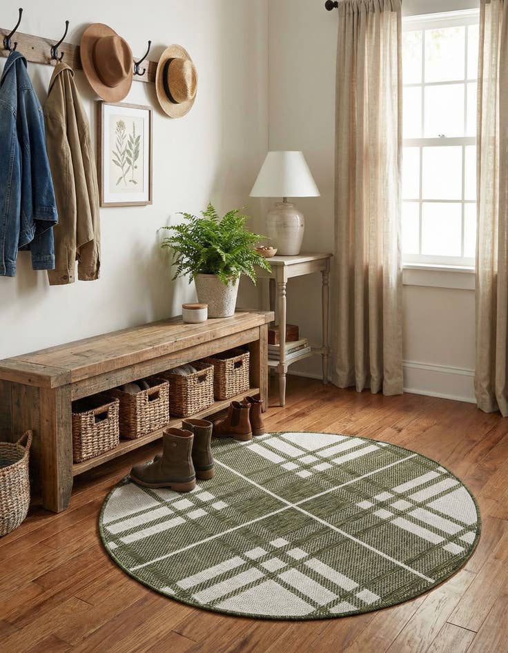 Detail image of 3' x 3'  Washable Checkered Indoor / Outdoor Round Rug