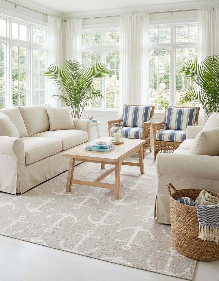 Detail image of 7' 10 x 11'  Washable Coastal Indoor / Outdoor Rug