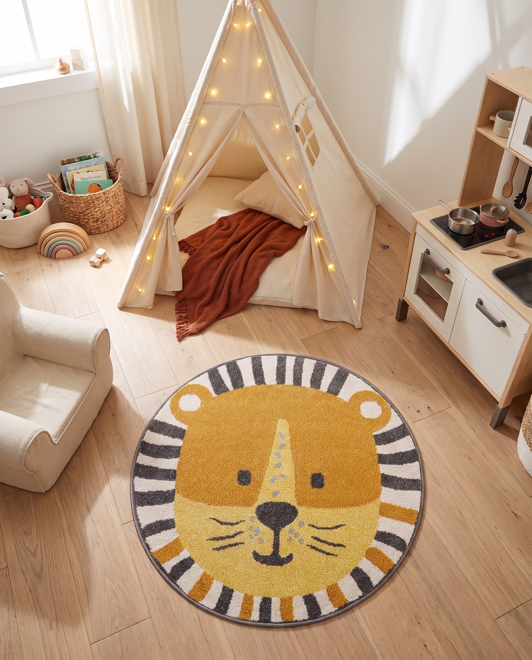3' 3 x 3' 3 Cat Whimsy Kids Round Rug